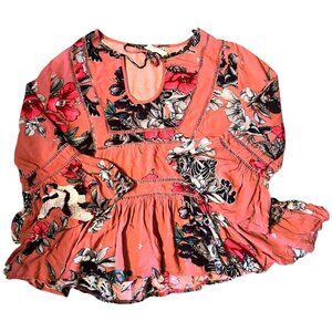 Jaase Floral Print Boho Cropped Quarter Sleeve S